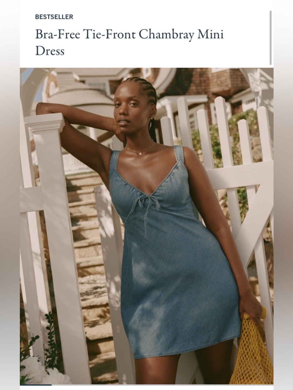 NWT A&F Bra-free Tie-front Chambray Mini Dress size large tall - Picture 2 of 10